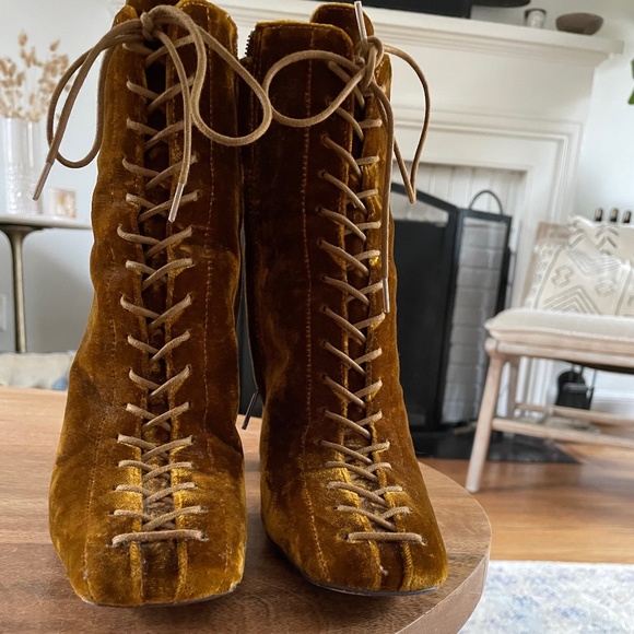 carney lace up velvet booties